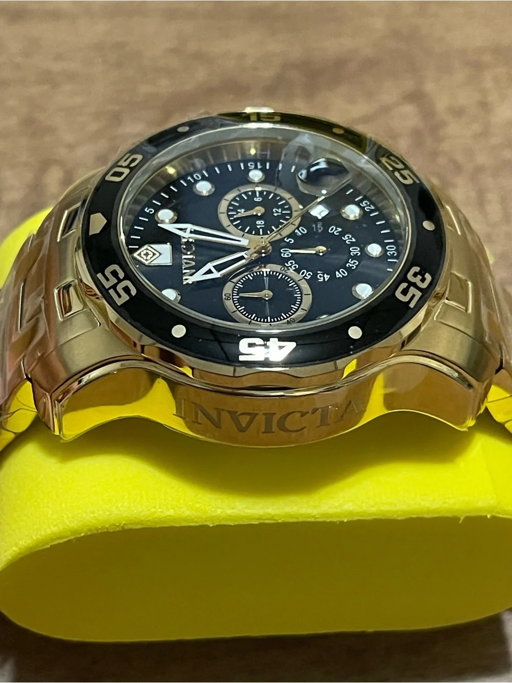 New Invicta Pro Diver SCUBA Men's Watch - 48mm. Gold & Black Dial and Bezel